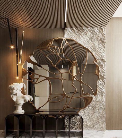 Entryway Decor Modern Luxury, Entryway Decor Modern, Pool Garage, Entrance Hall Decor, Contemporary Entryway, Modern Entryway, Mirror Design Wall, Foyer Design, Entry Way Design