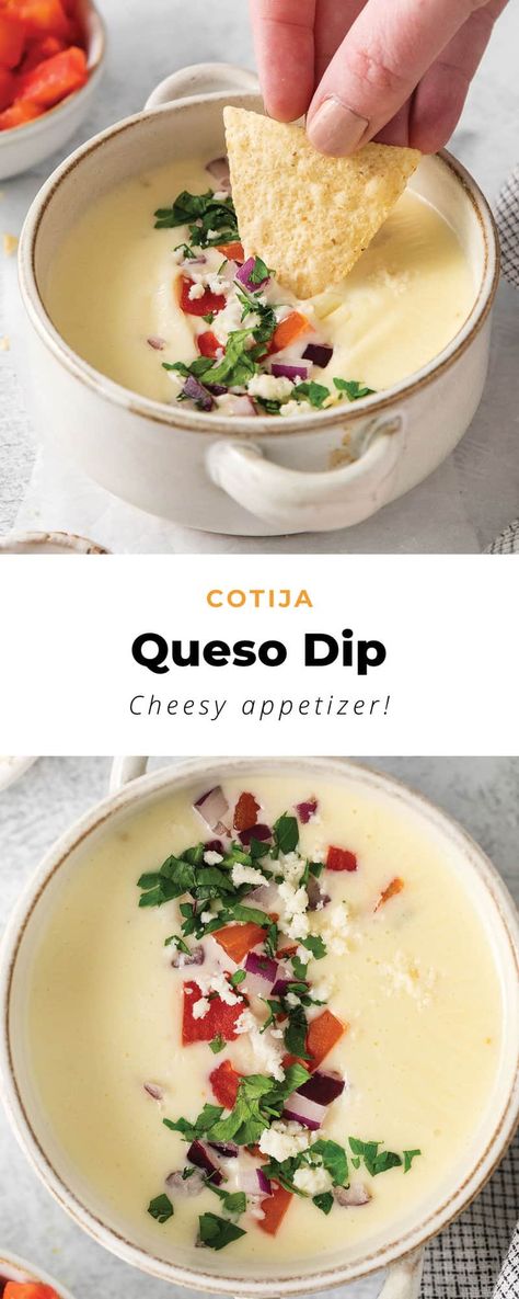 Tacos 4 Life Queso, Quest Fresco Cheese Dip, Goat Cheese Queso Dip, Organic Queso Dip, Cotija Cheese Recipes Dinners, Recipes With Fresco Cheese, Cotija Cheese Dip, Cojita Cheese Recipe Dishes, Queso Cotija Recipes