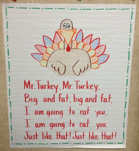 Mr. Turkey Song Kindergarten Apples, Turkey Poem, Turkey Songs, Kindergarten Thanksgiving, Preschool Poems, Turkey Theme, Preschool Thanksgiving, Thanksgiving Songs, November Ideas