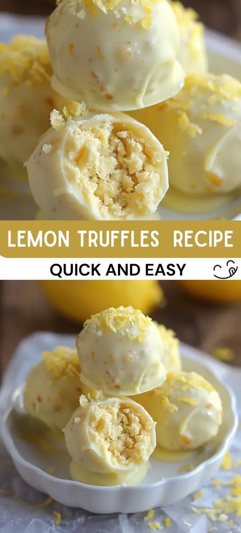 Lemon Truffles Recipe Lemon Balls Recipe, Lemon Truffle Recipe, Pumpkin Flan, Lemon Truffles, Easy Truffles, White Chocolate Truffles, Truffles Recipe, Candy Truffles, Candy Recipes Homemade