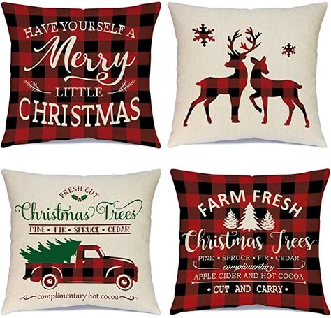 Buffalo Plaid Pillows, Plaid Pillow Covers, Plaid Pillow, Holiday Patterns, Throw Pillows Christmas, Jingle Bell, Christmas Pillow Covers, Linen Pillow Cases, Ornaments Christmas