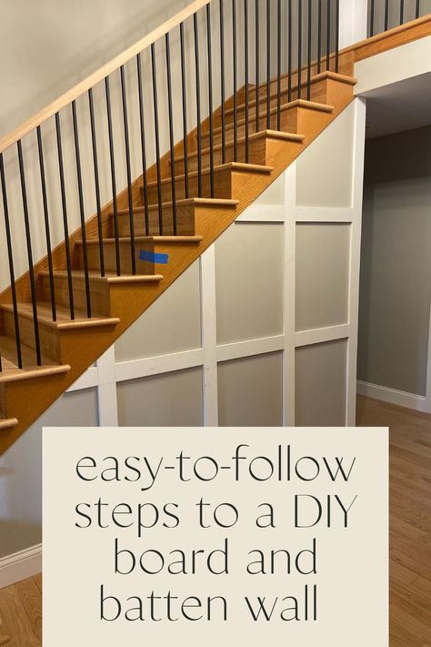 Stairway Board And Batten, Accent Wall Staircase, Board And Batten Foyer, Wallpaper Shiplap, Board Batten Wall, Shiplap Wainscoting, Boho Farmhouse Kitchen, Batten Walls, Decorative Wall Molding