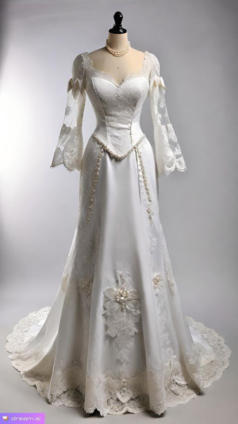 1940 Wedding Dress Vintage, Medieval Style Wedding Dress, White Gown Aesthetic, Rich Wedding Dress, 1900 Wedding Dress, Grunge Wedding Dress, Ethereal Wedding Dress Goddesses, White Fantasy Dress, Warm Wedding Dress