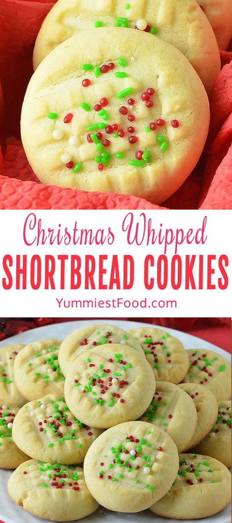 Christmas Whipped Shortbread Cookies – Recipe from Yummiest Food Cookbook Shortbread Cookies With Cornstarch, Smile Cookies, Comfort Food Recipes Casseroles, Recipe For Cookies, Cookies 2023, Whipped Shortbread, Yummiest Food, Shortbread Cookies Recipe, Christmas Yummies