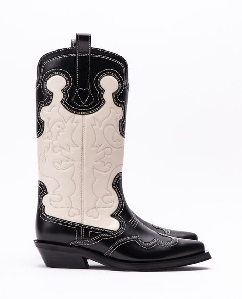 Embroidered Western Boots Stencil Clothes, Black Mid Calf Boots, Short Cowboy Boots, Black Knee Boots, Vacation Shoes, 2023 Wishlist, Clothes Fabric, Leather Biker Boots, Leather Western Boots