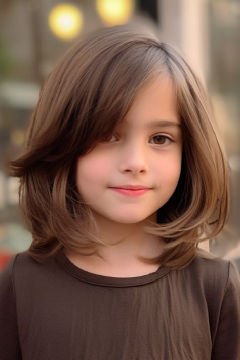 Girls Short Haircut Kids Shoulder Length With Bangs, Girl Hair Cuts Medium Length Kids, Girl Curtain Bangs Haircut Kids, Kids Short Haircuts Girl Hair, Hair Color For Kids Girls Summer, Shoulder Length Hair For Girls Little, Bob Hairstyles For Girls Kids, Girl Shoulder Length Hair Kids, Shoulder Length Hair Girls Kids