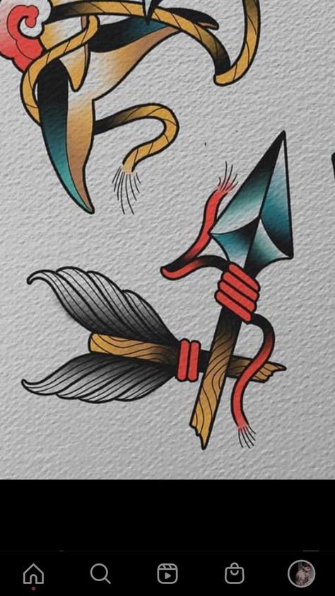 Traditional Arrow Tattoo, Traditional Dagger Tattoo, Traditional Eagle Tattoo, Traditional Tattoo Old School, Traditional Tattoo Inspiration, Arrow Tattoo Design, Traditional Style Tattoo, Western Tattoos, Traditional Tattoo Sleeve