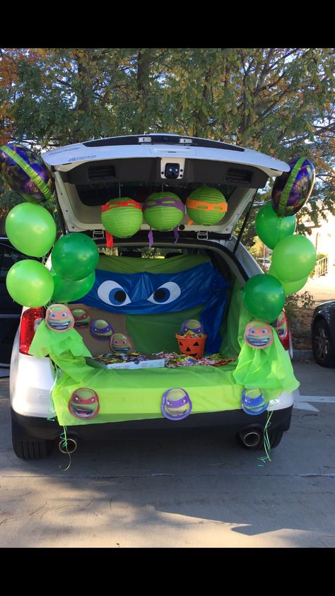 Ninja Turtle....Trunk or Treat Turtle Trunk Or Treat, Ninja Turtle Truck Or Treat, Trunk Or Treat Festival Ideas, Daycare Trunk Or Treat Ideas, Tmnt Trunk Or Treat, Ninja Turtles Trunk Or Treat Ideas, Ninja Turtle Trunk Or Treat Ideas, Dollar Tree Trunk Or Treat Ideas, Tmnt Trunk Or Treat Ideas