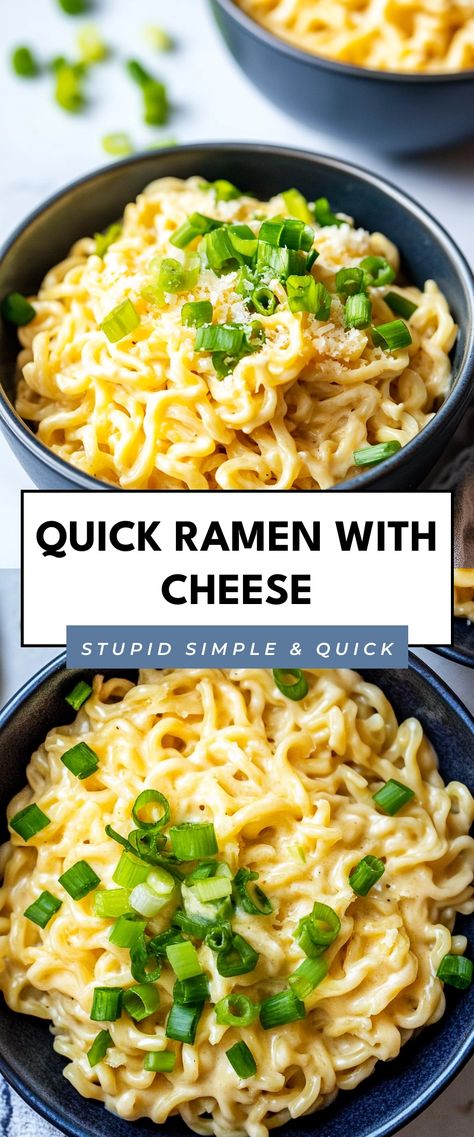 Image for Quick Ramen with Cheese Ramen With Cheese, Quick Ramen, Healthy Ramen, Best Ramen, Ramen Recipes, Late Night Snacks, Quick Dinner, Late Night, A Bowl