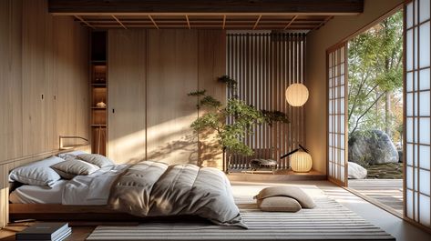 Halloween Bedroom Ideas, Japan Style Interior, Scandinavian Flooring, Bedroom Staging, Japandi Bedroom Ideas, Minimalist Bed Frame, Minimal Windows, Japandi Bedroom, Halloween Bedroom