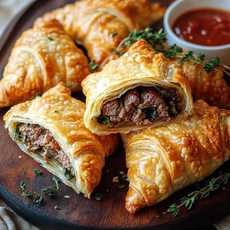 Beef Wellington Turnovers: Easy Recipe for a Gourmet Delight Small Beef Wellington, Mini Beef Wellington Recipe, Mini Beef Wellington Appetizers, Mini Beef Wellington With Boursin Cheese, Beef Wellington Turnovers, Beef Wellington Recipe Easy, Pork Wellington Recipe, Ground Beef Wellington Recipe, Individual Beef Wellington Recipe