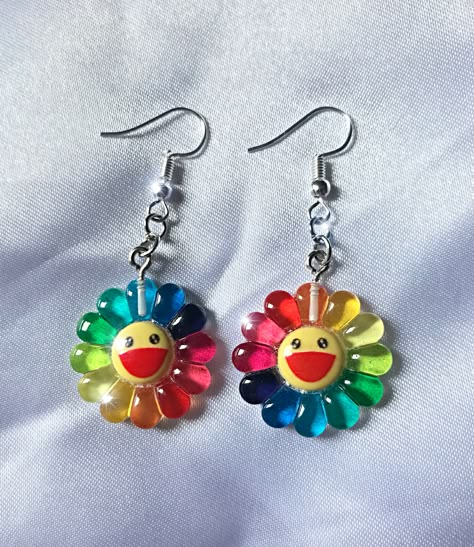 Kidcore Accessories, Kidcore Earrings, Decora Accessories, Kidcore Fashion, Rainbow Sunflower, Weird Earrings, Rainbow Accessories, Diy Xmas Gifts, Rainbow Flower