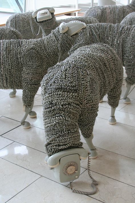 Telephone Sheep by Jean-luc Cornec Lambada, Wow Art, Recycled Art, Scrap Metal Art, Telephones, Sculpture Installation, 영감을 주는 캐릭터, Pics Art, Art Plastique