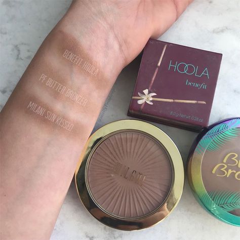 Melissa on Instagram: “Comparison of Milani Silky Matte Bronzing Powder in Sun Kissed, Physicians Formula Butter Bronzer in Bronzer, and Benefit Hoola. #makeup…” Butter Bronzer Physicians Formula, Milani Bronzer, Hula Bronzer, Physicians Formula Butter Bronzer, Physicians Formula Makeup, Benefit Hoola, Bronzer Makeup, Butter Bronzer, Hoola Bronzer