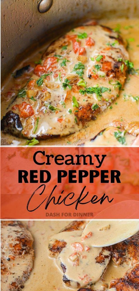 Skillet Chicken Dinner, Easy Chicken Breast Recipe, Roasted Red Pepper Chicken, Roasted Red Peppers Recipes, Red Pepper Chicken, Boneless Skinless Chicken Breast Recipes, Red Pepper Recipes, Easy Skillet Chicken, Chicken Boneless Breast Recipes