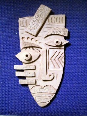 Clay Mask Art, Kimmy Cantrell, Cardboard Mask, Art Picasso, Wooden Mask, Ceramic Mask, Picasso Art, Cardboard Art, Masks Art