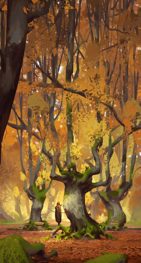 ArtStation - Autumn trees Autumn Forest Fantasy Art, Fall Trees Illustration, Autumn Forest Color Palette, How To Draw Autumn Leaves, Autumn Forest Art, Fantasy Autumn Forest, Forest Aesthetic Painting, Fall Concept Art, Autumn Fantasy Art