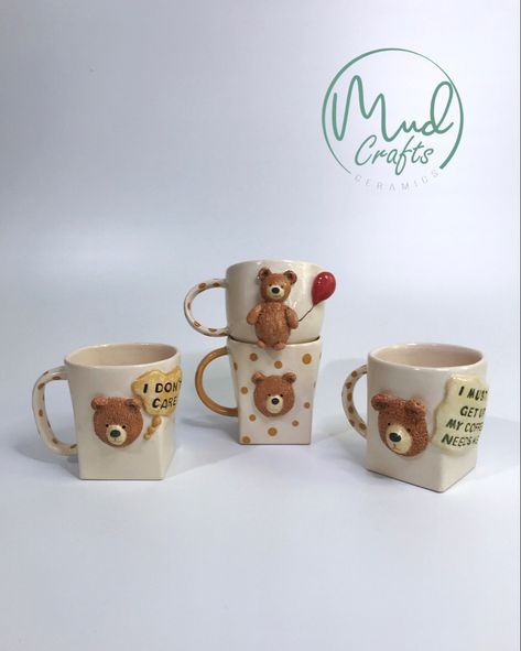 Ceramic Bear Pottery, Bear Ceramic Mug, Ceramic Mug Ideas Handmade, Bear Pottery, Teddy Bear Mug, Ceramic Teddy Bear, Bear Mugs, Bear Ceramic, Clay Bear