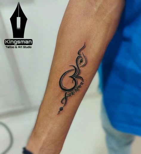 Om Namah Shivay Tattoo, Om Namah Shivaya Tattoo, Om Wrist Tattoo, Indian Tattoo Design, Kali Tattoo, Armband Tattoos For Men, Trishul Tattoo Designs, Om Tattoo Design, Mantra Tattoo