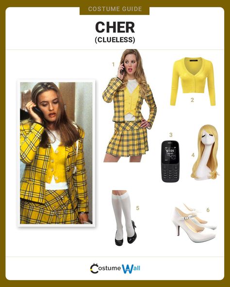 Get the valley girl look of Cher Horowitz, the wealthy blonde played by Alicia Silverstone in the 90's classic Clueless. Halloween Costume For Blondes, Cher Horowitz Costume, Costumes For Blondes, Cher Clueless Costume, Cher Clueless Outfit, Blonde Costumes, Cher Costume, Blonde Halloween Costumes, Clueless Costume