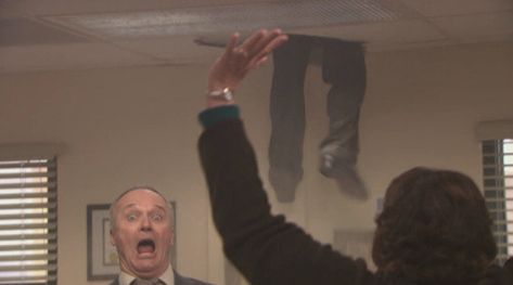 When he thought the office was going down in flames: Creed The Office, The Office Characters, Fire Drill, Office Memes, Team Building Exercises, Dunder Mifflin, Parks N Rec, Office Humor, Funny Character