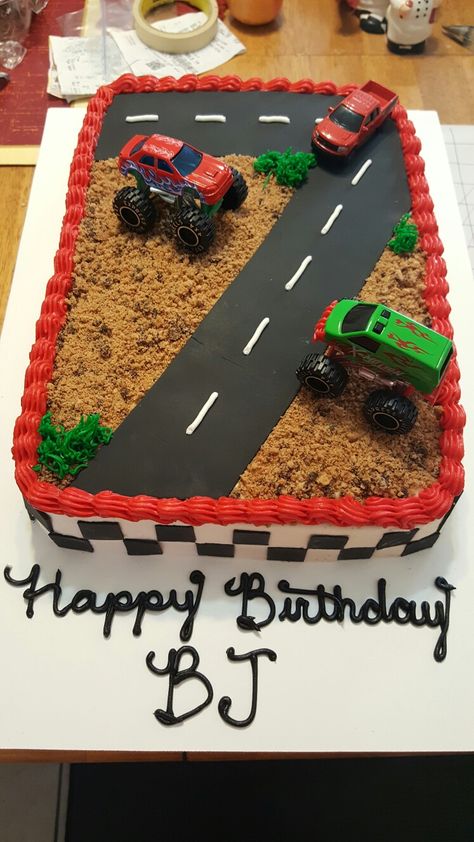 7th Birthday Cakes For Boys, Monster Truck Sheet Cake, Monster Truck Cakes For Boys, Monster Truck Cakes, Number 7 Cake, Edible Kids Crafts, Monster Truck Birthday Cake, Birthday Cakes For Boys, Pirate Birthday Cake