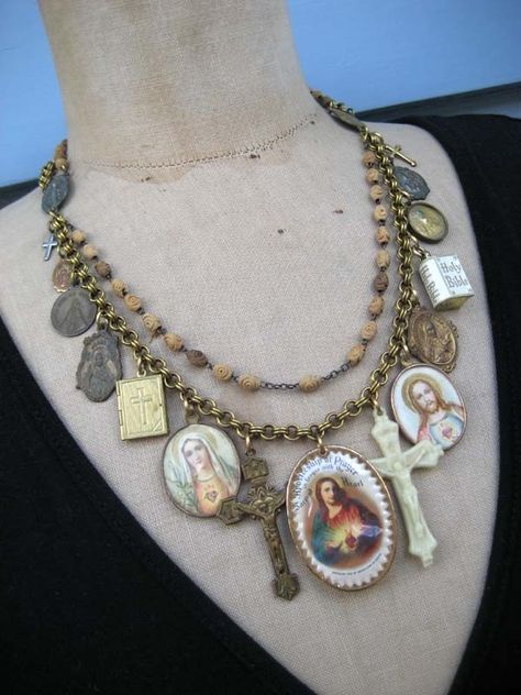 Lords Prayer, Vintage Jewelry Ideas, Images Of Mary, Vintage Jewelry Crafts, Faith Jewelry, Mary And Jesus, The Lords Prayer, Gem Necklace, Stacked Jewelry