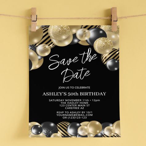 Budget Save the Date Black Gold 50th Birthday Save The Date Black, 50th Birthday Invitation, 50th Birthday Invitations, Adult Birthday Invitations, Budget Saving, 50th Birthday, Save The Date, Special Day, Birthday Invitations