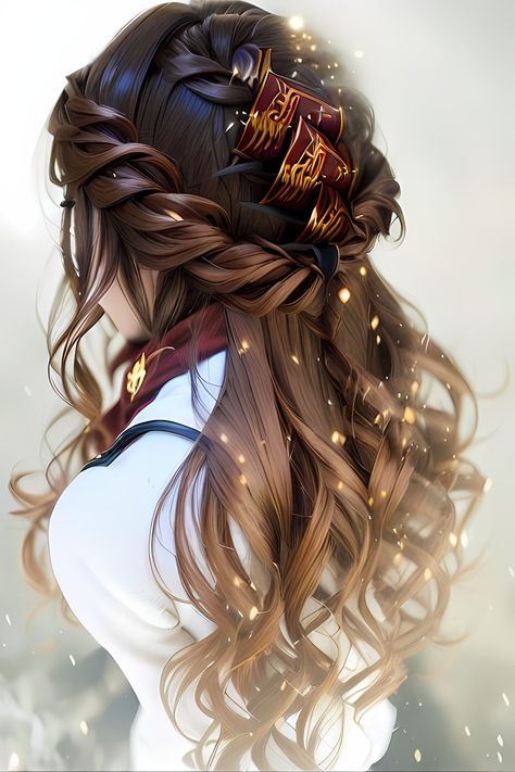 Cute Fantasy Hairstyles, Magical Hairstyles Drawing, Genshin Hair Ideas, Long Hairstyle Ideas, Ponytail Hairstyles Character Design, Magical Hairstyles, Fantasy Ponytail Hairstyles, Braid Fantasy Hair, Fantasy Hair Styles