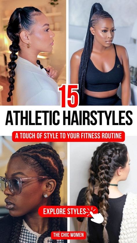 15 Athletic Hairstyles That Are Both Practical and Stylish Braids For Workout, Workout Hairstyles For Black Women, Hairstyles For Athletes, Workout Braids, Running Hairstyles, To Braids, Gym Hairstyles, Workout Hairstyles, Athletic Hairstyles