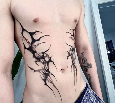 Cyber Sigilism Tattoos: Designs, Ideas, & Meaning  - Trailer Trash Tattoo Man Belly Tattoo, White Tattoos On Pale Skin, Rib Tattoos Men, Torso Tattoo Men, Ribs Tattoo Men, Tattoos Waist, Belly Tattoo Men, Waist Tattoos Men, Collarbone Tattoo Men