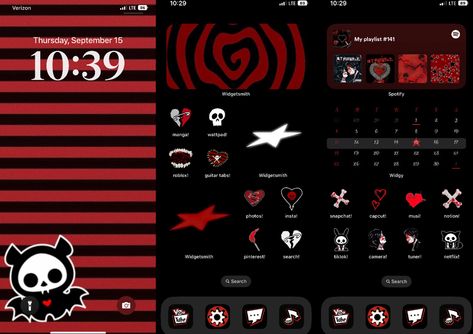 Let Me Design Your Phone Grunge, Custom Phone Icons, Red And Black Phone Layout, Gothic Ios14 Homescreen, Scene Iphone Layout, Emo Ios Layout, Vampire Phone Theme, Black And Red Phone Theme, Emo Phone Theme