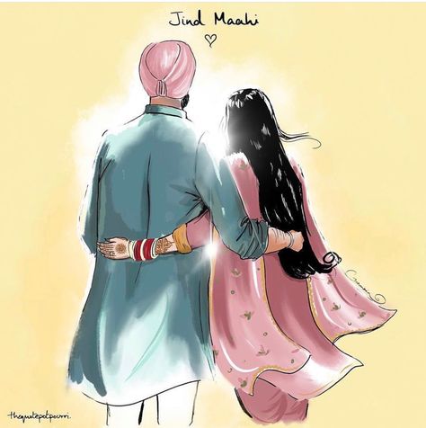 Sardar Sardarni Couple Cartoon, Punjabi Wedding Couple, Couple With Baby, Cartoon Couples, Love Cartoon Couple, Couple Sketch, Punjabi Couple, Love Mom Quotes, Indian Wedding Couple Photography