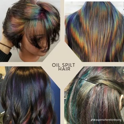 Purple And Green Hair, Oil Slick Hair, Short Dyed Hair, Best Hair Dye, Split Dyed Hair, Goth Hair, Dyed Hair Inspiration, Split Hair, Hair Inspiration Short