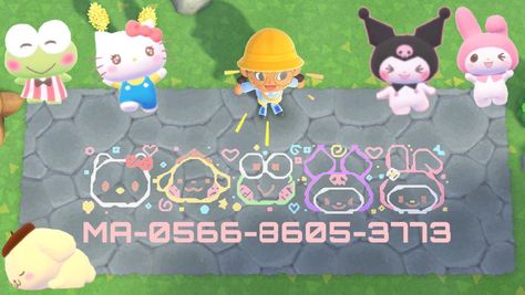 Kenzie 🍎⭐️🌧 on Twitter: "I made a Sanrio chalk design set! Please enjoy! 💗💛💚💜 #ACNH #AnimalCrossing… " Acnh Sanrio, Chalk Doodles, Kidcore Island, Kawaii Island, Acnh Kidcore, Cottagecore Animal Crossing, Ac Codes, Acnh Paths, Acnh Patterns