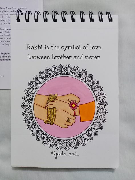 Mandala Art For Brother, Rakhi Mandala Art Drawing, Card For Rakshabandhan, Happy Rakshabandhan Drawing, Raksha Bandhan Drawing Ideas Creative, Rakshabandhan Drawing Ideas, Rakshabandhan Drawing For Kids, Rakhi Painting Ideas, Rakshabandhan Drawing Sketch