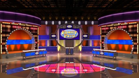 Family Feud Set, Chris Stretten on ArtStation at https://www.artstation.com/artwork/8qArn Family Feud Game Questions, Family Feud Questions And Answers, Family Feud Questions, Tv Game Show, Family Feud Game, Tv Advertising, Casino Slot Games, Tv Show Games, Family Feud