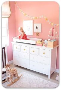 The Dressser... Finally! - This is our Bliss Tiny Baby Room, Coral Pink Nursery, Affordable Nursery, Kite Tail, Coral Nursery, Dresser Ideas, Bohemian Nursery, Ikea Dresser, Nursery Dresser