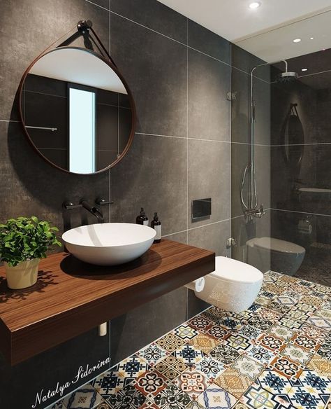 Moroccan Washroom, Modern Mexican Bathroom, Modern Moroccan Bathroom, Small Luxury Bathroom, Bathroom Wall Tile Design, Moroccan Bathroom, Ceramic Tile Bathrooms, Bathroom Design Layout, Washroom Decor