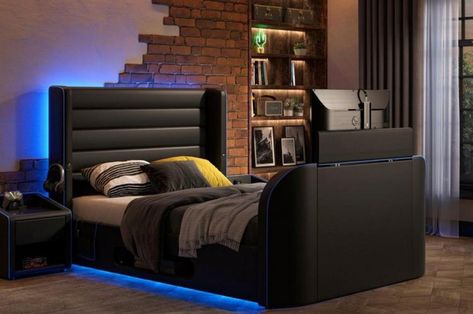 Tv Bed Frame, Gaming Bed, Tv Bed, Old Beds, Tv Beds, Dreams Beds, Divan Bed, Padded Headboard, Ottoman Bed