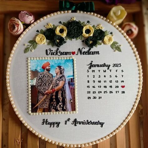 Customized photo embroidery anniversary handmade hoop 💖✨ Dm us for details and order 🎁 . . #anniversary #handembroidery #embroideryhoopart #lovehoops Embroidery Hoop Art For Husband Birthday, Embroidery Hoop Art Anniversary, Handmade Gifts For Couples, Embroidery For Wedding Gift, Wedding Gifts Ideas For Couple, Anniversary Gift For Mom And Dad, Wedding Hoop Embroidery Pattern, Anniversary Hoop Art, Couple Hoop Embroidery