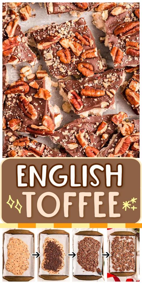 Homemade English Toffee, English Toffee Recipe, Homemade Toffee, Almond Toffee, Bark At The Moon, Toffee Candy, Toffee Recipe, Recipes For Thanksgiving, English Toffee