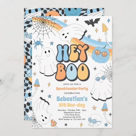 Retro Halloween Party, Groovy Ghost, Halloween First Birthday, Halloween 1st Birthdays, Hippie Halloween, 1st Birthday Party Invitations, 2nd Birthday Invitations, First Birthday Themes, Birthday Halloween Party