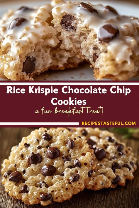 Rice Krispie Chocolate Chip Cookies are a fun, crunchy twist on the classic chocolate chip cookie, with crispy Rice Krispies added for texture and a unique bite. Perfect for cookie lovers looking for something a little different! #RiceKrispieCookies #ChocolateChipCookies #BakingFun Chocolate Chip Cookies With Rice Krispies, Chocolate Chip Rice Krispie Cookies, Rice Krispy Chocolate Chip Cookie, Rice Krispies Recipes, Rice Crispy Chocolate Chip Cookies, Rice Krispy Recipes Ideas, Rice Krispie Chocolate Chip Cookies, Rice Crispy Cookies, Rice Krispie Recipes