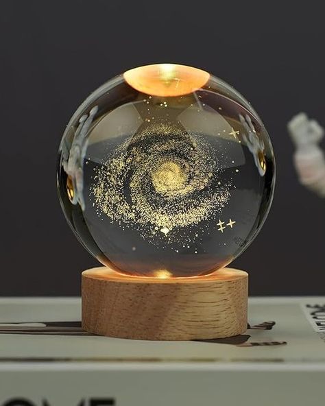 Galaxy 3D Crystal Ball Night Light with Wooden Base - LED USB Table Lamp https://pin.it/6gVmr8X4j Crystal Ball Lamp, Galaxy Lamp, Gifts For Teen Boys, Light Crystal, Ball Lamps, Home Decor Crate, Room Stuff, Birthday Gifts For Teens, 3d Crystal