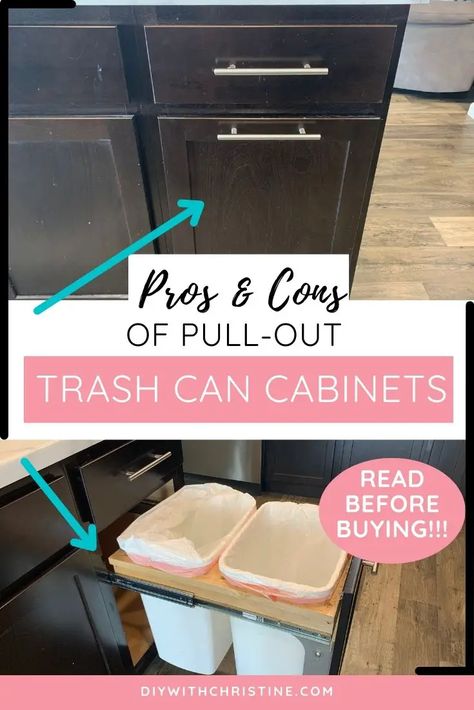 Pros & Cons Of Pull-Out Trash Cans In Kitchen Cabinets (Read First!) – DIY With Christine Pull Out Trash And Recycle Bin, Kitchen Cabinets Trash Can, Recycle Bin Ideas Kitchen Storage Solutions, Garbage In Cabinet, How To Add A Pull Out Trash Can, How To Make A Pull Out Trash Can Cabinet, Diy Trash And Recycling Cabinet, Garbage Bin Kitchen Cabinet, Garbage Can Pull Out Cabinet