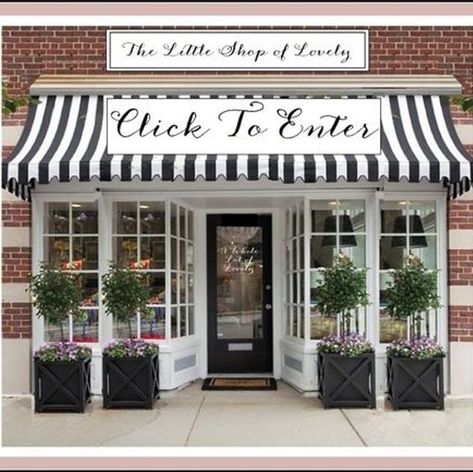 Striped Awning, Café Design, Beautiful Front Doors, Black Planters, Storefront Design, Salon Interior Design, Shop Fronts, Coffee Shop Design, Shop Front Design