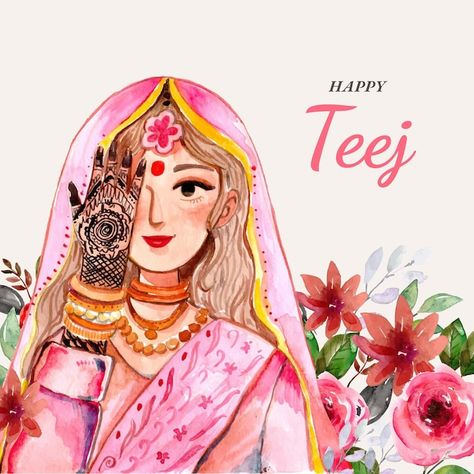 Teej Festival Wallpaper, Teej Festival Drawings, Teej Festival Pictures, Teej Special Dresses, Hartalika Teej Festival Decoration, Teej Festival Drawing Ideas, Happy Teej Festival Quotes, Teej Festival Images, Teej Festival Dress