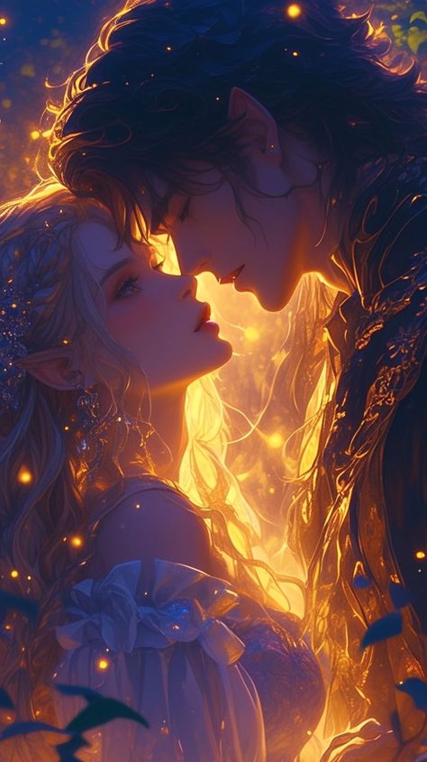 Mystical Castle, Fantasy Romance Art, Flowing Gown, Walpapers Cute, Fantasy Couples, Pointed Ears, Cute Romance, Ethereal Wedding, Wedding Kiss