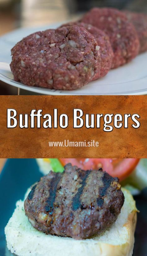 Ground buffalo (bison) is a great choice for delicious burgers.  The lean meat and rich flavors create burgers with some extra zip that helps them stand out from regular burgers. Ground Bison Recipes, Burgers Recipes, Buffalo Burgers, Buffalo Meat, Buffalo Recipe, Bison Burgers, Grilled Sweet Potatoes, Buffalo Bison, Gluten Free Main Dishes